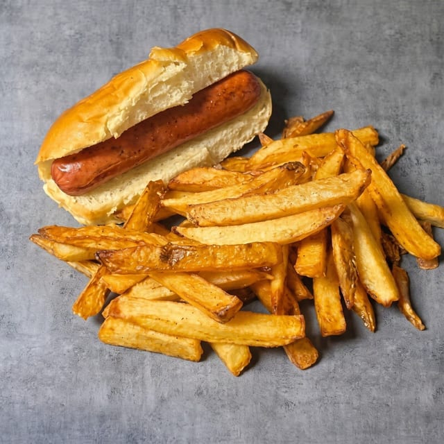 Kid's Hot Dog in a Bun with Crunchy Fries.