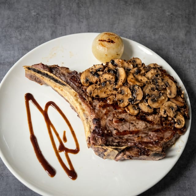 Rib Steak with Sauteed Mushrooms.
